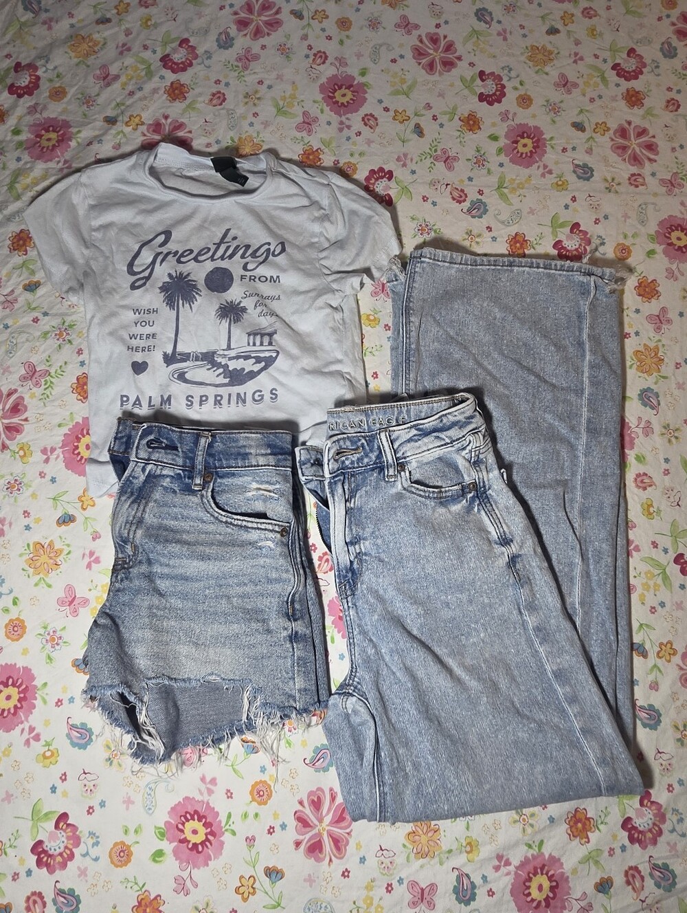 American Eagle Distressed Denim Shorts/Jeans & Wild Fable Palm Springs Set